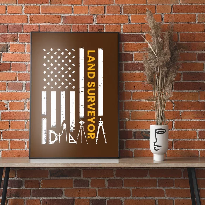 Land Surveyor American Flag Funny Land Surveyor Poster