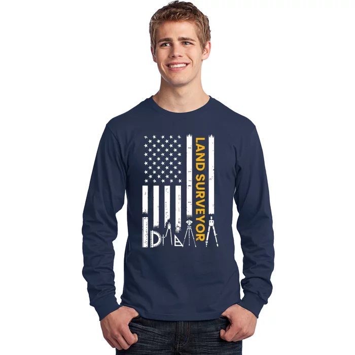 Land Surveyor American Flag Funny Land Surveyor Long Sleeve Shirt