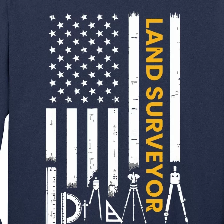 Land Surveyor American Flag Funny Land Surveyor Long Sleeve Shirt