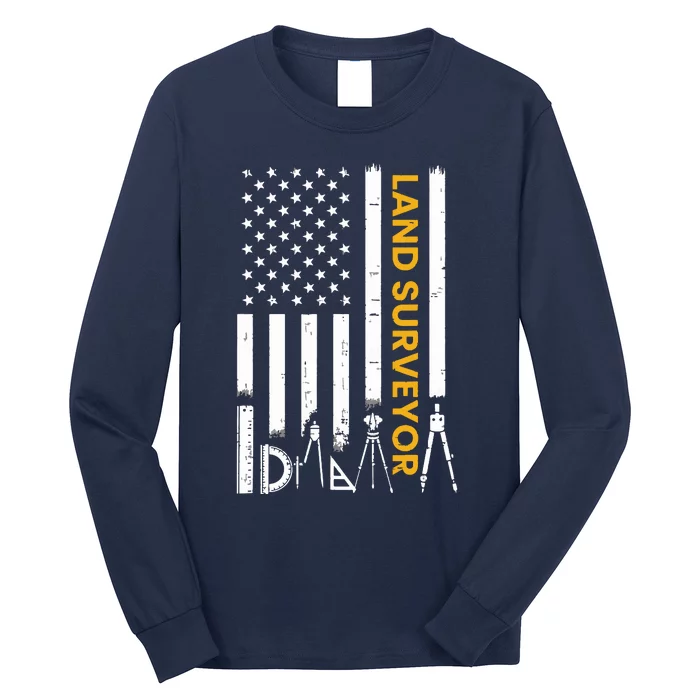 Land Surveyor American Flag Funny Land Surveyor Long Sleeve Shirt