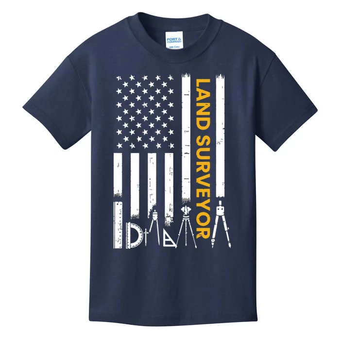 Land Surveyor American Flag Funny Land Surveyor Kids T-Shirt