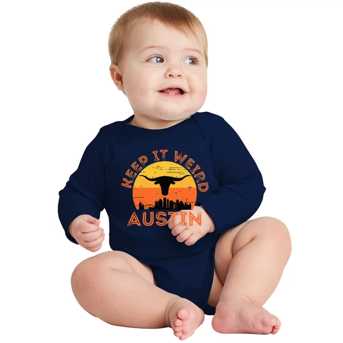 Longhorn Sunset AustinTexas Keep It Weird Gift Baby Long Sleeve Bodysuit