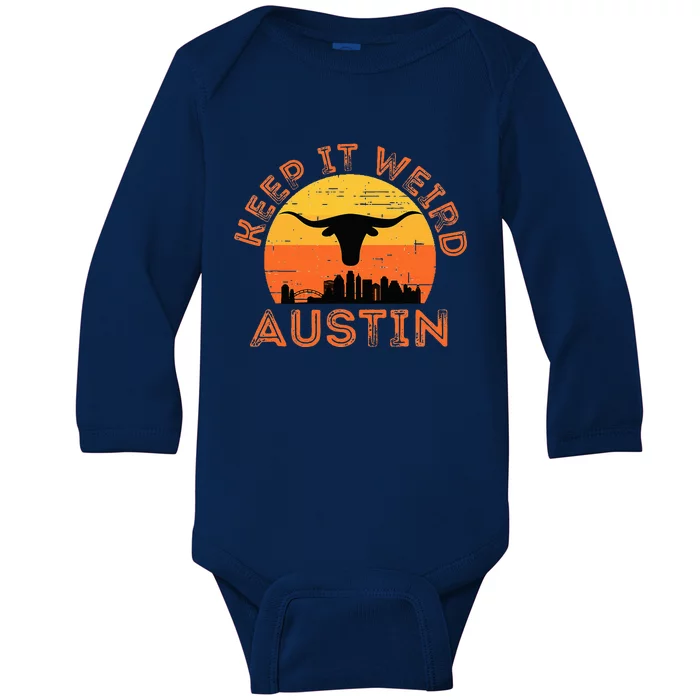 Longhorn Sunset AustinTexas Keep It Weird Gift Baby Long Sleeve Bodysuit