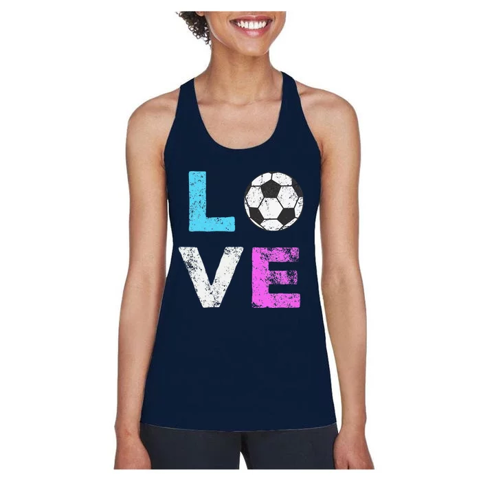 Love Soccer American Team Fan Gift Women's Racerback Tank