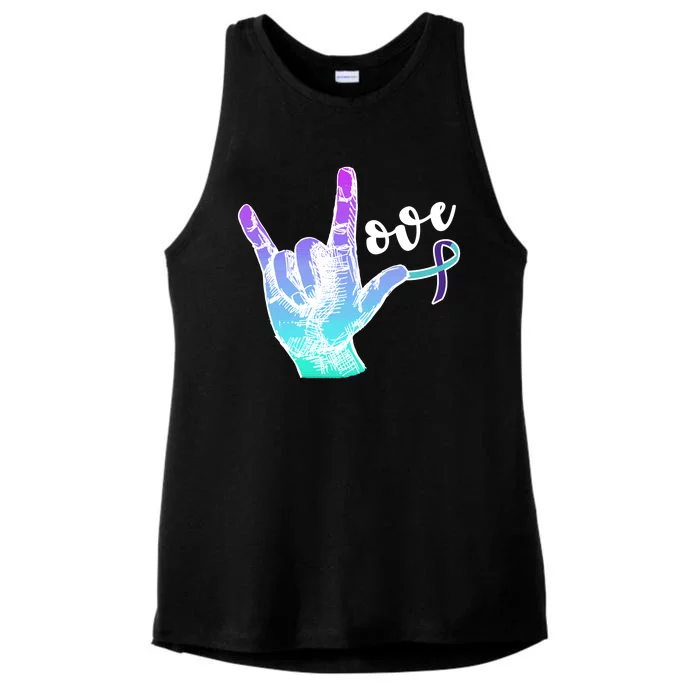 Love Suicide Awareness Sign Language Ladies Tri-Blend Wicking Tank