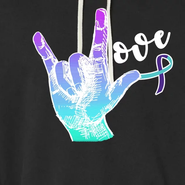 Love Suicide Awareness Sign Language Garment-Dyed Fleece Hoodie