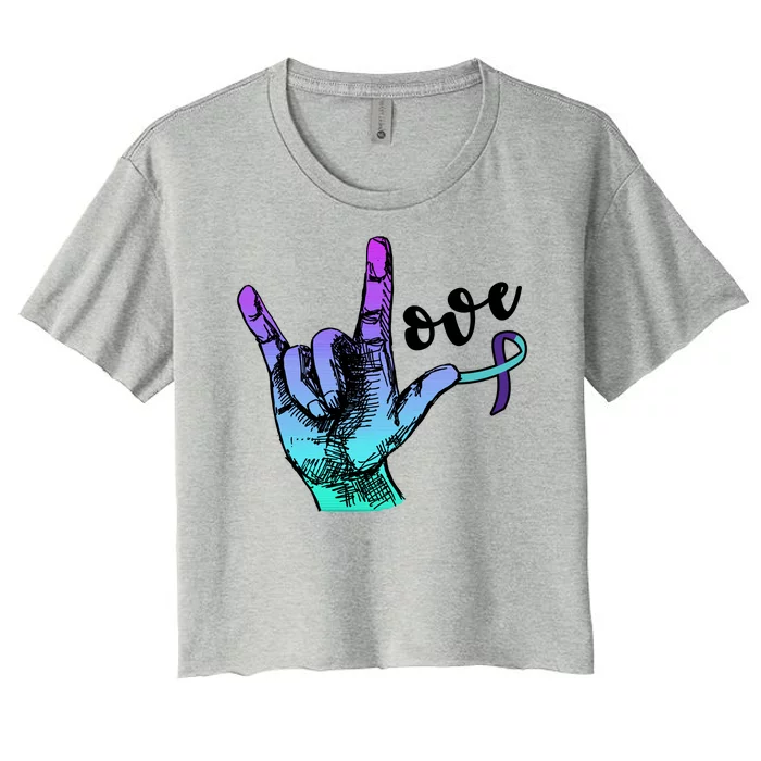 Love Suicide Awareness Sign Language Women's Crop Top Tee