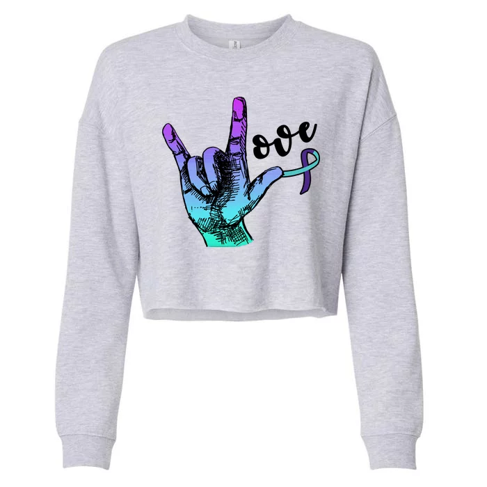 Love Suicide Awareness Sign Language Cropped Pullover Crew