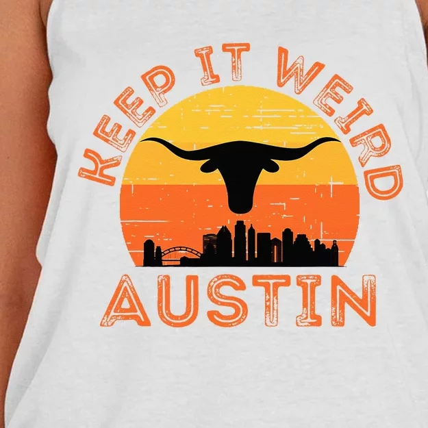 Longhorn Sunset Austin Texas Keep It Weird Gift Women's Knotted Racerback Tank