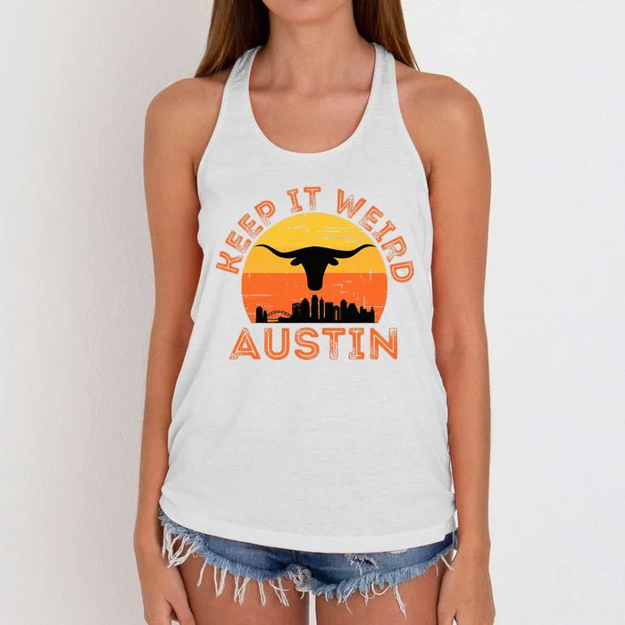 Longhorn Sunset Austin Texas Keep It Weird Gift Women's Knotted Racerback Tank