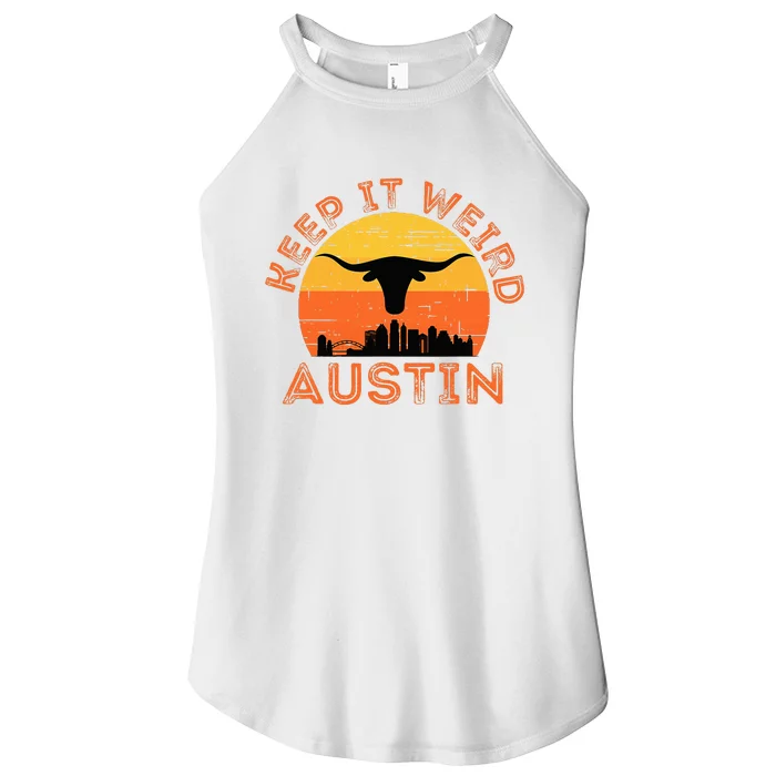 Longhorn Sunset Austin Texas Keep It Weird Gift Women’s Perfect Tri Rocker Tank