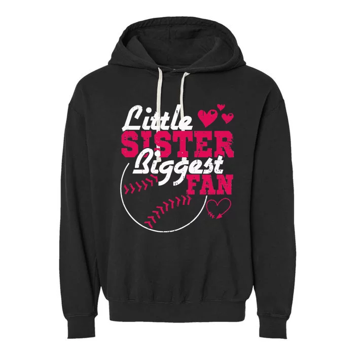 Little Sister Biggest Fan Baseball Garment-Dyed Fleece Hoodie