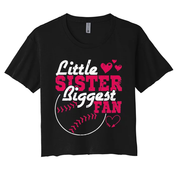 Little Sister Biggest Fan Baseball Women's Crop Top Tee