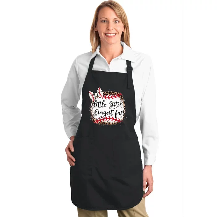 Little Sister Biggest Fan Baseball Leopard Full-Length Apron With Pocket