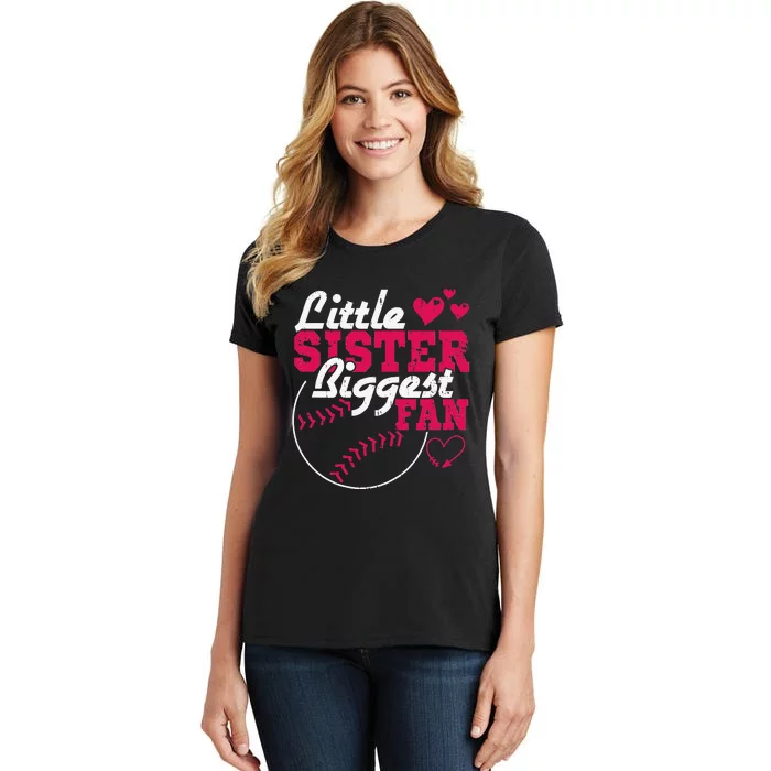 Little Sister Biggest Fan Baseball Women's T-Shirt