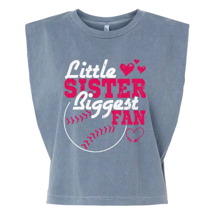 Little Sister Biggest Fan Baseball Garment-Dyed Women's Muscle Tee