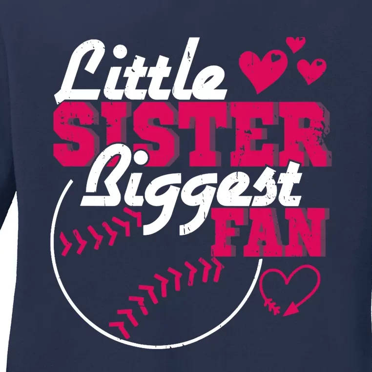 Little Sister Biggest Fan Baseball Ladies Long Sleeve Shirt