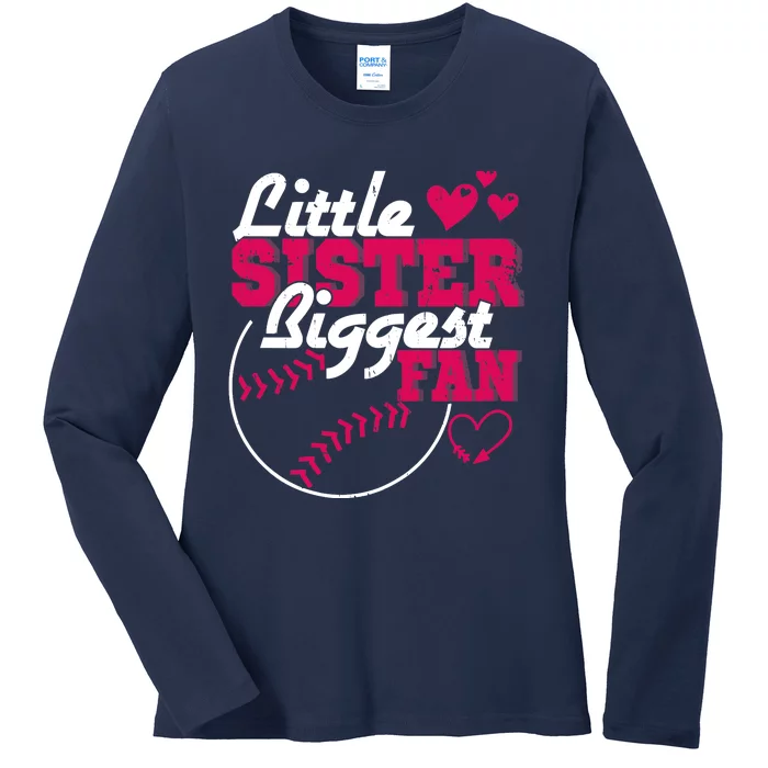 Little Sister Biggest Fan Baseball Ladies Long Sleeve Shirt