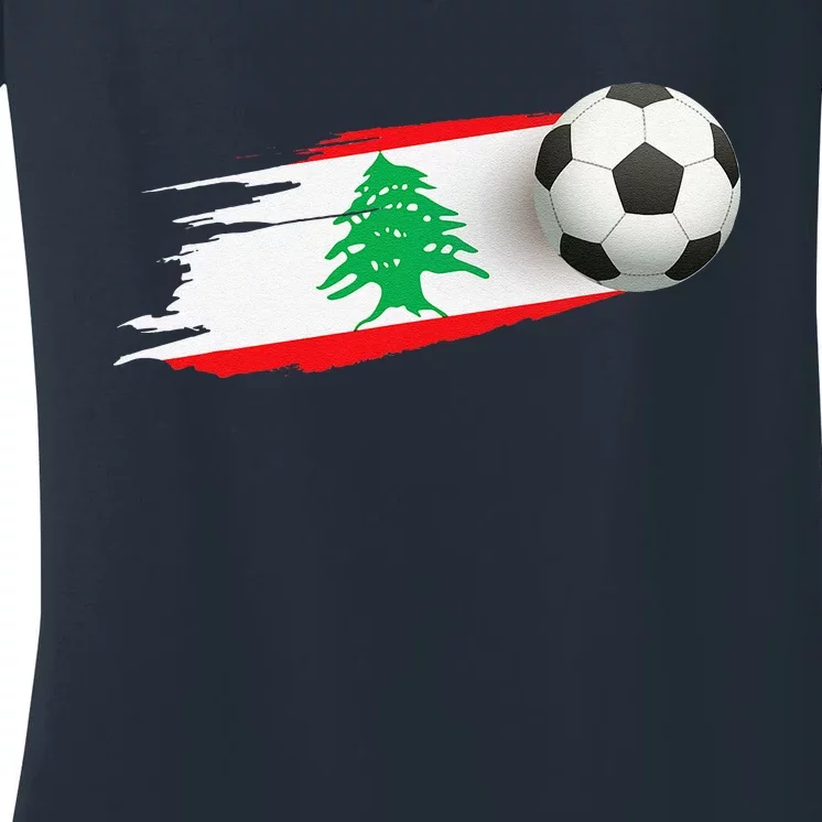 Lebanon Soccer Ball Lebanon Flag Jersey Lebanon Football Women's V-Neck T-Shirt