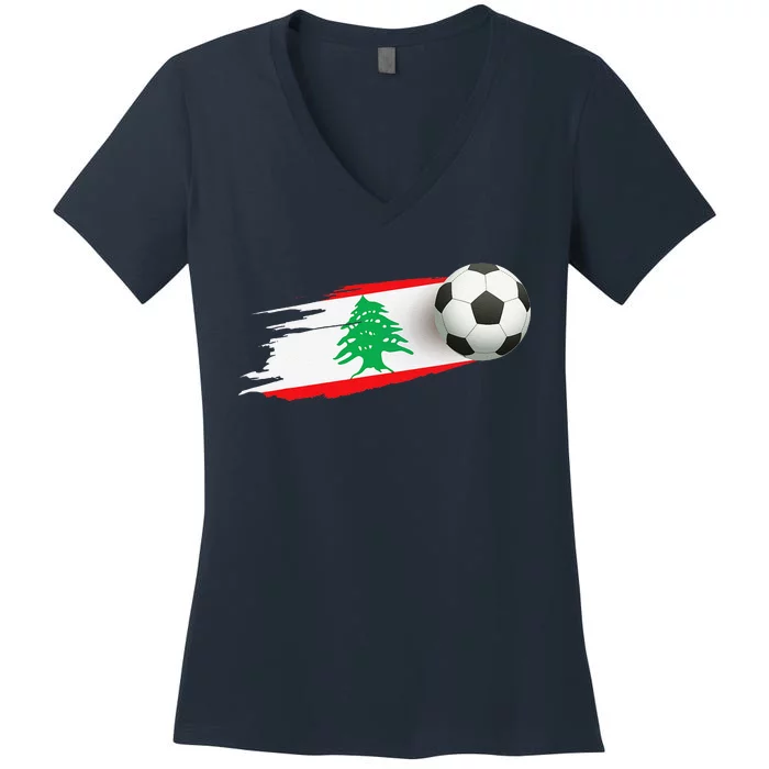 Lebanon Soccer Ball Lebanon Flag Jersey Lebanon Football Women's V-Neck T-Shirt