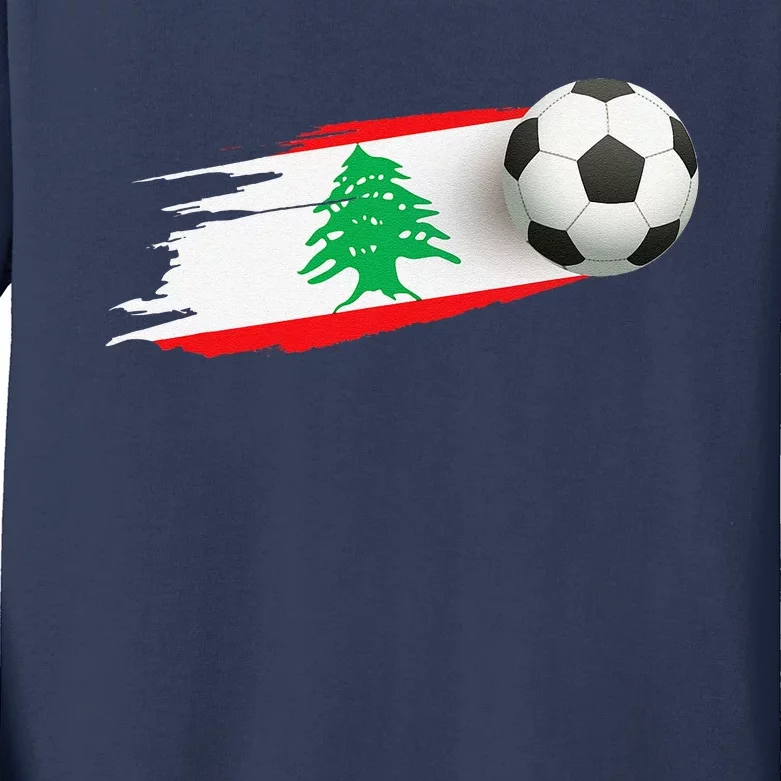 Lebanon Soccer Ball Lebanon Flag Jersey Lebanon Football Kids Long Sleeve Shirt