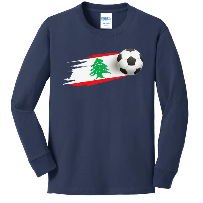 Lebanon Soccer Ball Lebanon Flag Jersey Lebanon Football Kids Long Sleeve Shirt