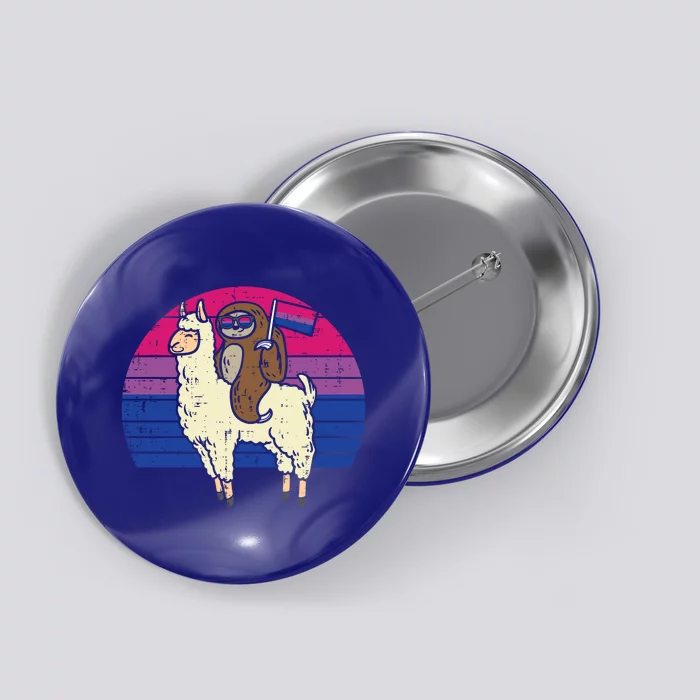 Llama Sloth Bisexual Flag Glasses Sunset Retro Bi Pride Lgbt Gift Button