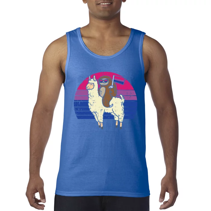 Llama Sloth Bisexual Flag Glasses Sunset Retro Bi Pride Lgbt Gift Tank Top