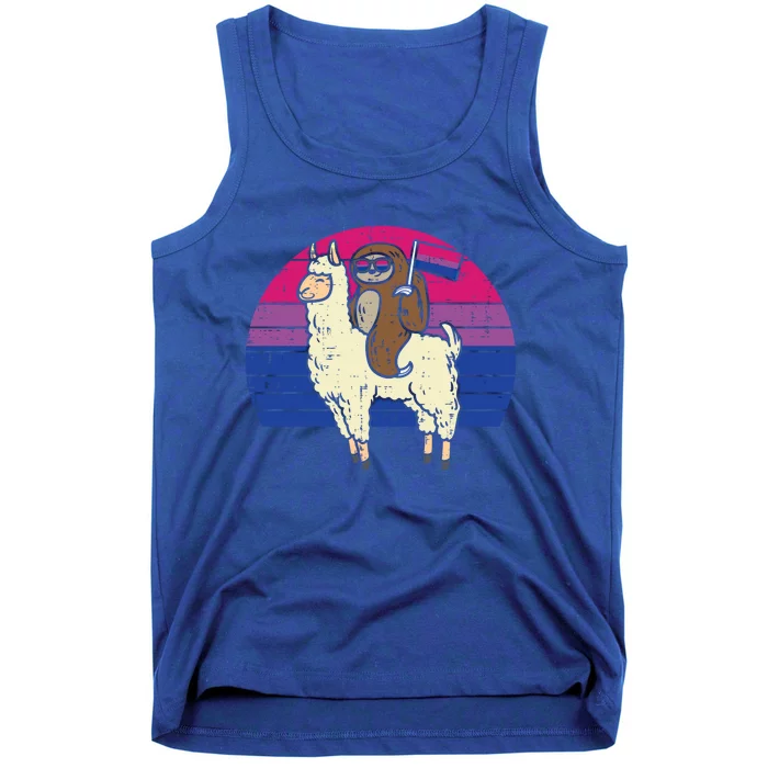 Llama Sloth Bisexual Flag Glasses Sunset Retro Bi Pride Lgbt Gift Tank Top