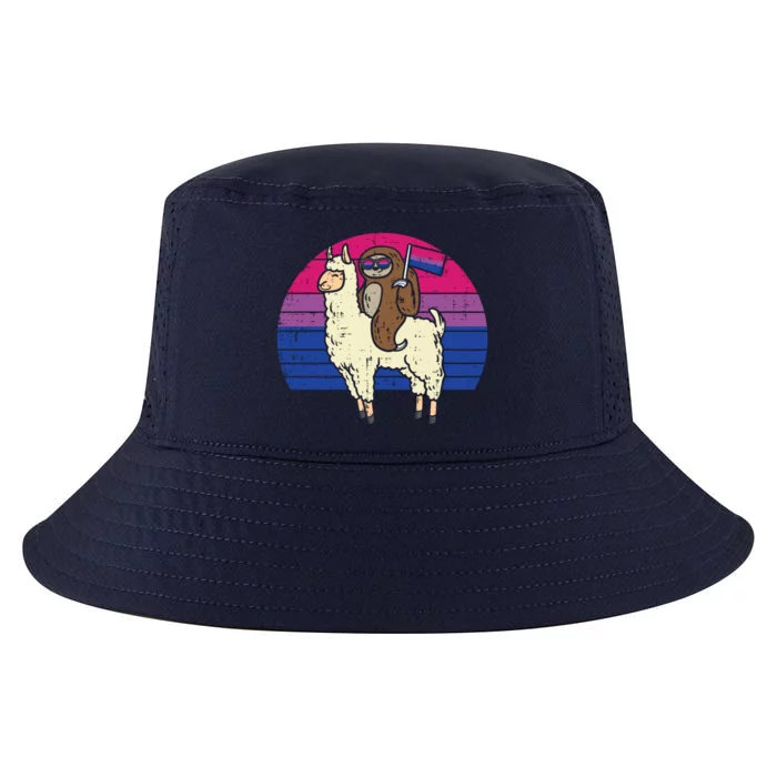 Llama Sloth Bisexual Flag Glasses Sunset Retro Bi Pride Lgbt Gift Cool Comfort Performance Bucket Hat