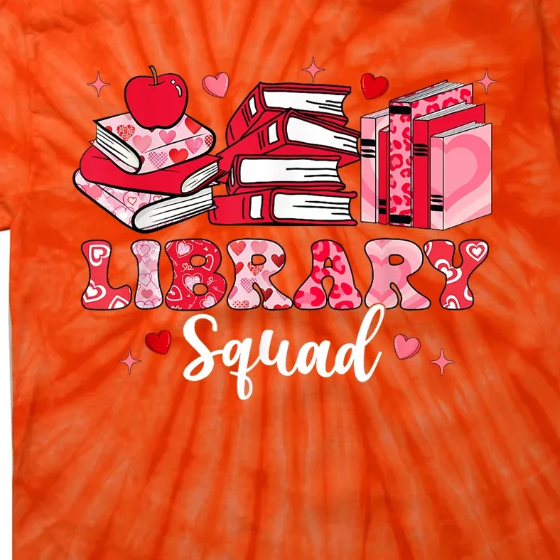 Library Squad Book Leopard Hearts Librarian Valentines Day Tie-Dye T-Shirt