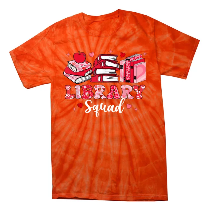 Library Squad Book Leopard Hearts Librarian Valentines Day Tie-Dye T-Shirt