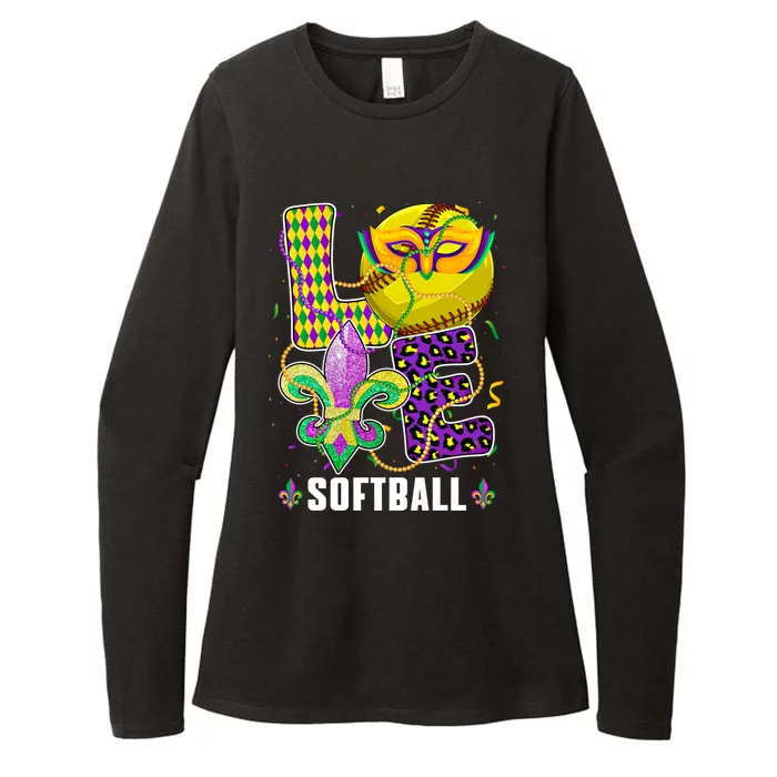 Love Softball Ball Leopard Mardi Gras Fat Tuesday Parade Gift Womens CVC Long Sleeve Shirt