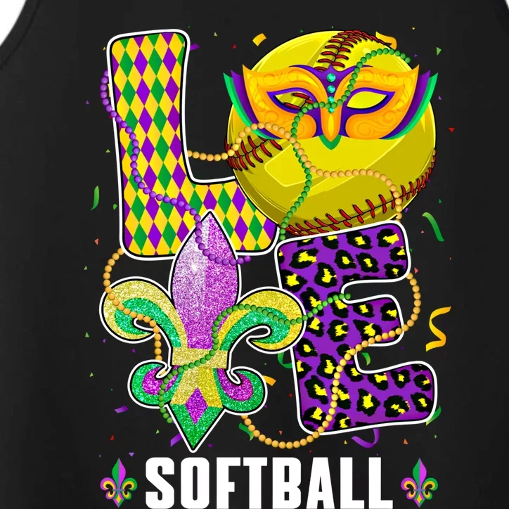 Love Softball Ball Leopard Mardi Gras Fat Tuesday Parade Gift Performance Tank