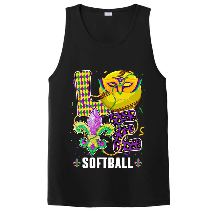 Love Softball Ball Leopard Mardi Gras Fat Tuesday Parade Gift Performance Tank