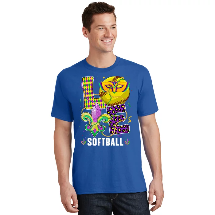 Love Softball Ball Leopard Mardi Gras Fat Tuesday Parade Gift T-Shirt