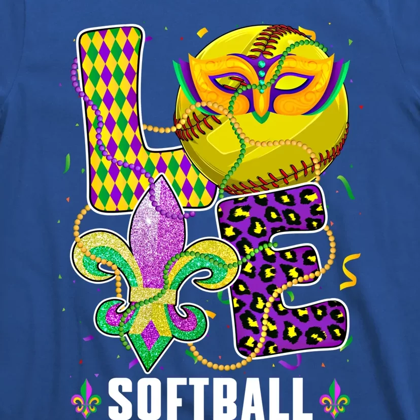 Love Softball Ball Leopard Mardi Gras Fat Tuesday Parade Gift T-Shirt