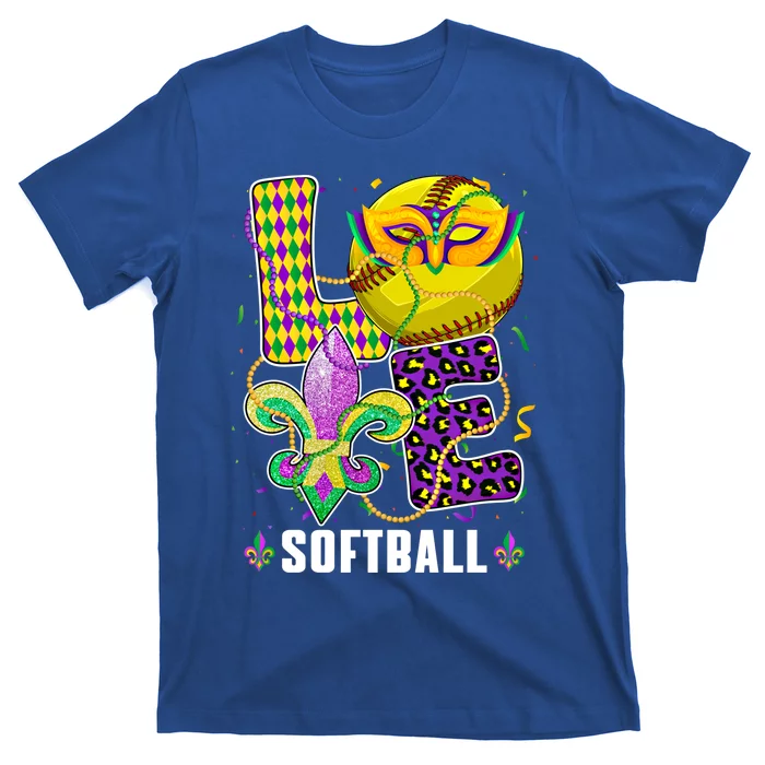 Love Softball Ball Leopard Mardi Gras Fat Tuesday Parade Gift T-Shirt