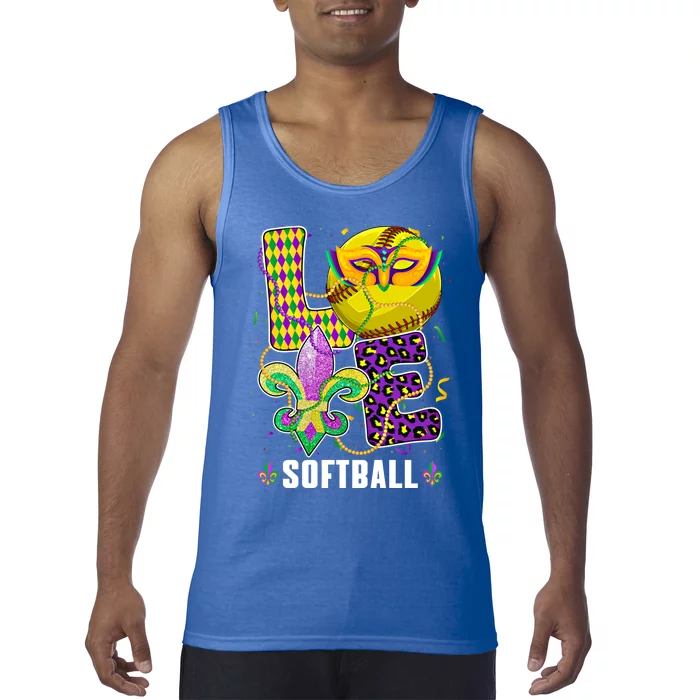 Love Softball Ball Leopard Mardi Gras Fat Tuesday Parade Gift Tank Top