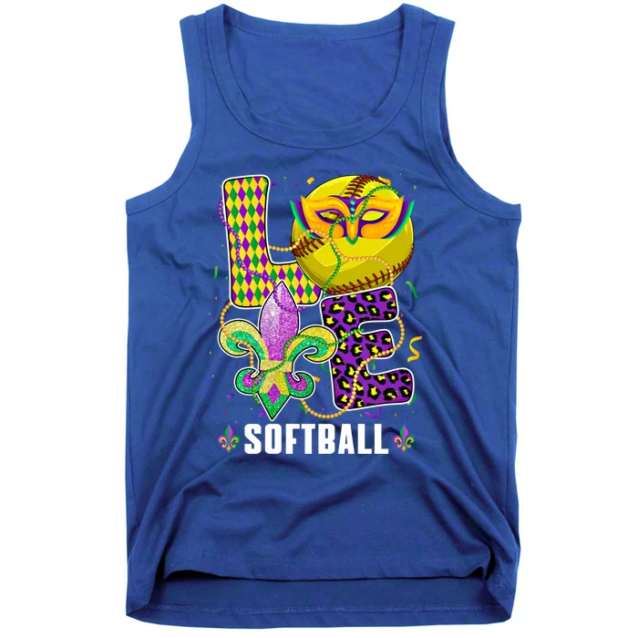 Love Softball Ball Leopard Mardi Gras Fat Tuesday Parade Gift Tank Top