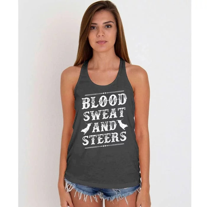 Livestock Show. Blood Sweat And Steers Women's Knotted Racerback Tank