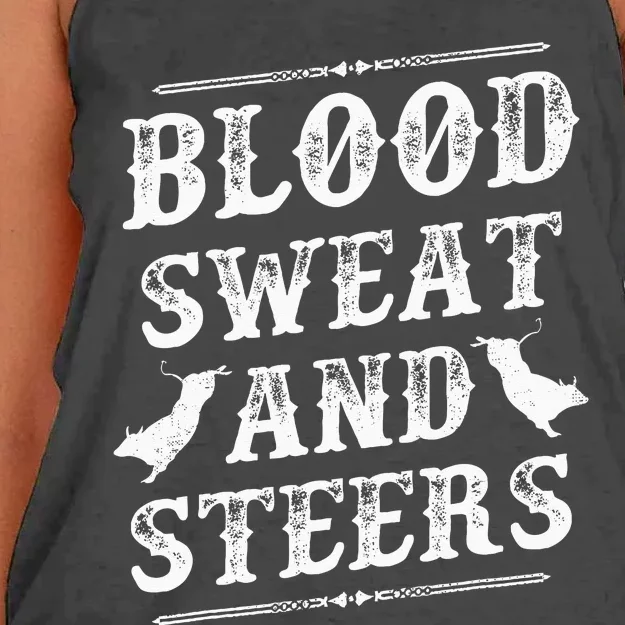 Livestock Show. Blood Sweat And Steers Women's Knotted Racerback Tank