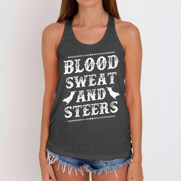 Livestock Show. Blood Sweat And Steers Women's Knotted Racerback Tank