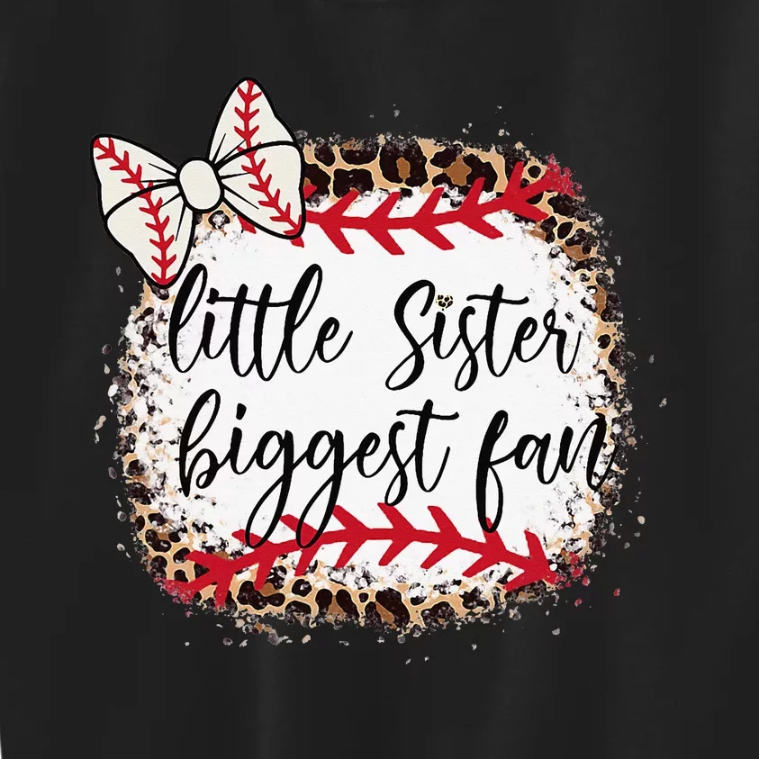 Little Sister Biggest Fan Baseball Leopard Baby Sister Kids Sweatshirt