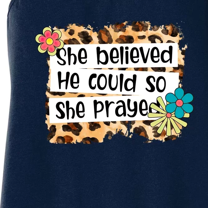 Leopard She Believed, He Could So, She Prayed Christian Tee Women's Racerback Tank