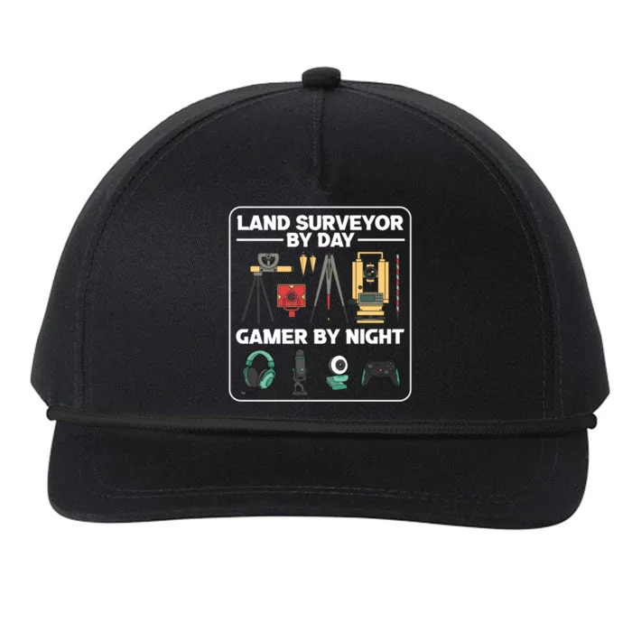 Land Surveyor By Day Gamer By Night Surveyor Geologist Funny Gift Snapback Five-Panel Rope Hat