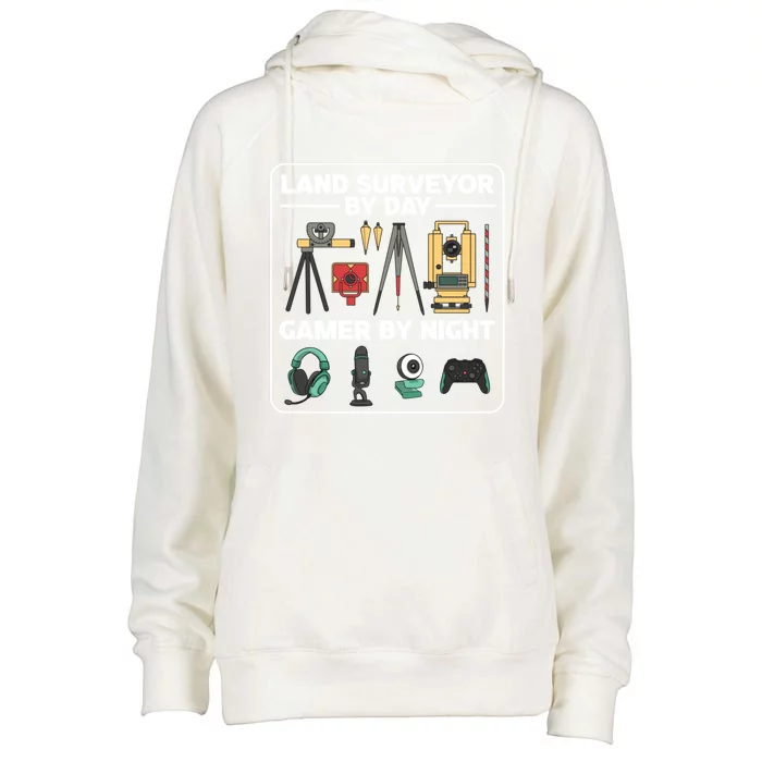 Land Surveyor By Day Gamer By Night Surveyor Geologist Funny Gift Womens Funnel Neck Pullover Hood