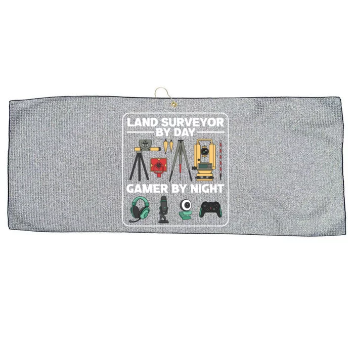 Land Surveyor By Day Gamer By Night Surveyor Geologist Funny Gift Large Microfiber Waffle Golf Towel