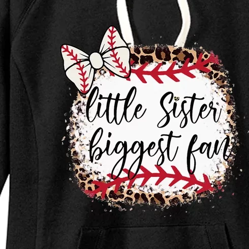 Little Sister Biggest Fan Baseball Leopard Baby Sister Women's Fleece Hoodie