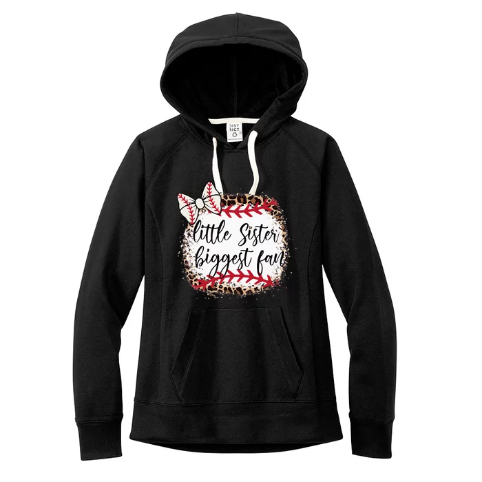 Little Sister Biggest Fan Baseball Leopard Baby Sister Women's Fleece Hoodie